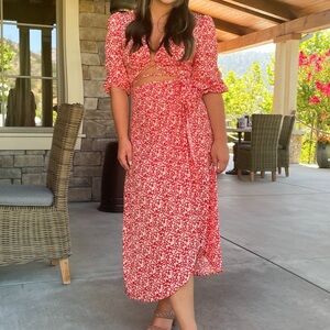 Red Floral Two Piece Wrap Set